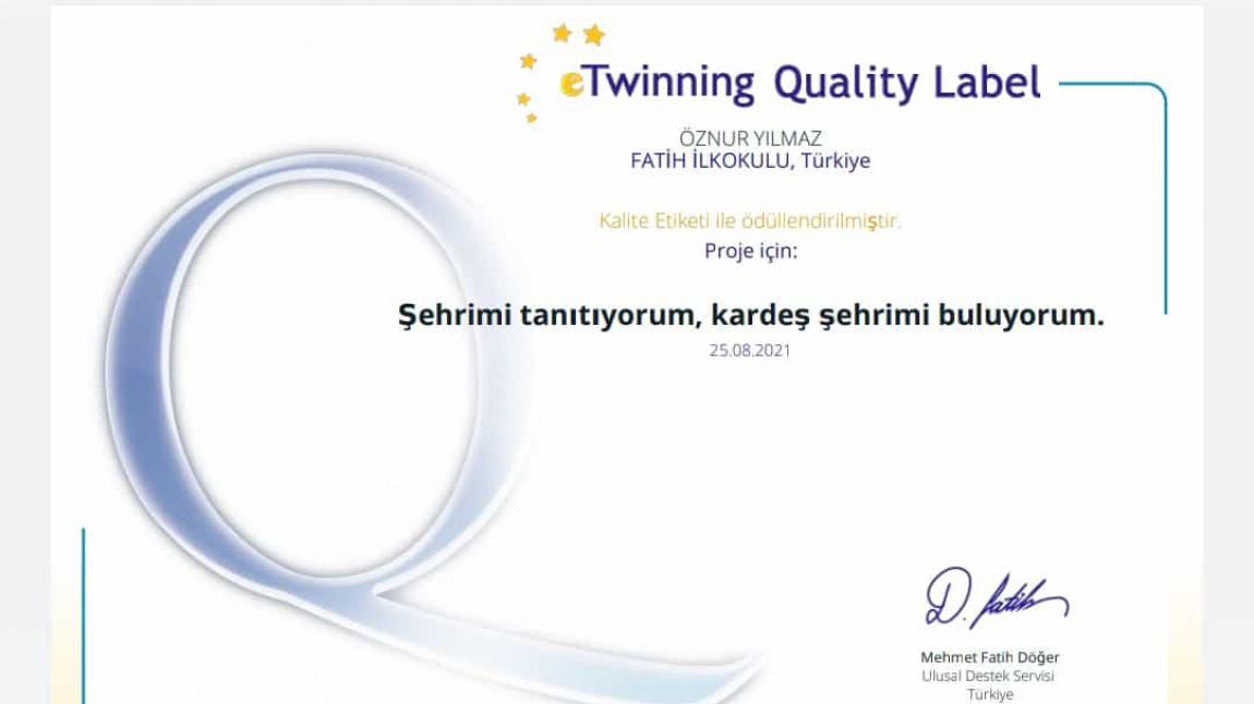 e-Twinning'de Kalite Ödülü Alarak Başarı Elde Ettik
